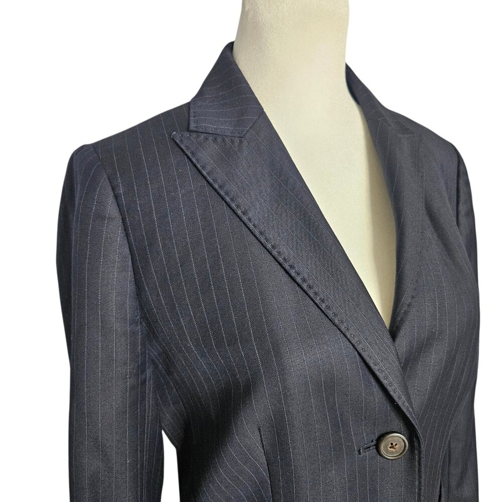 J. Crew Super 120’s 100% Wool Women's Blazer Sz 4 Navy Pinstripe Lined Preppy